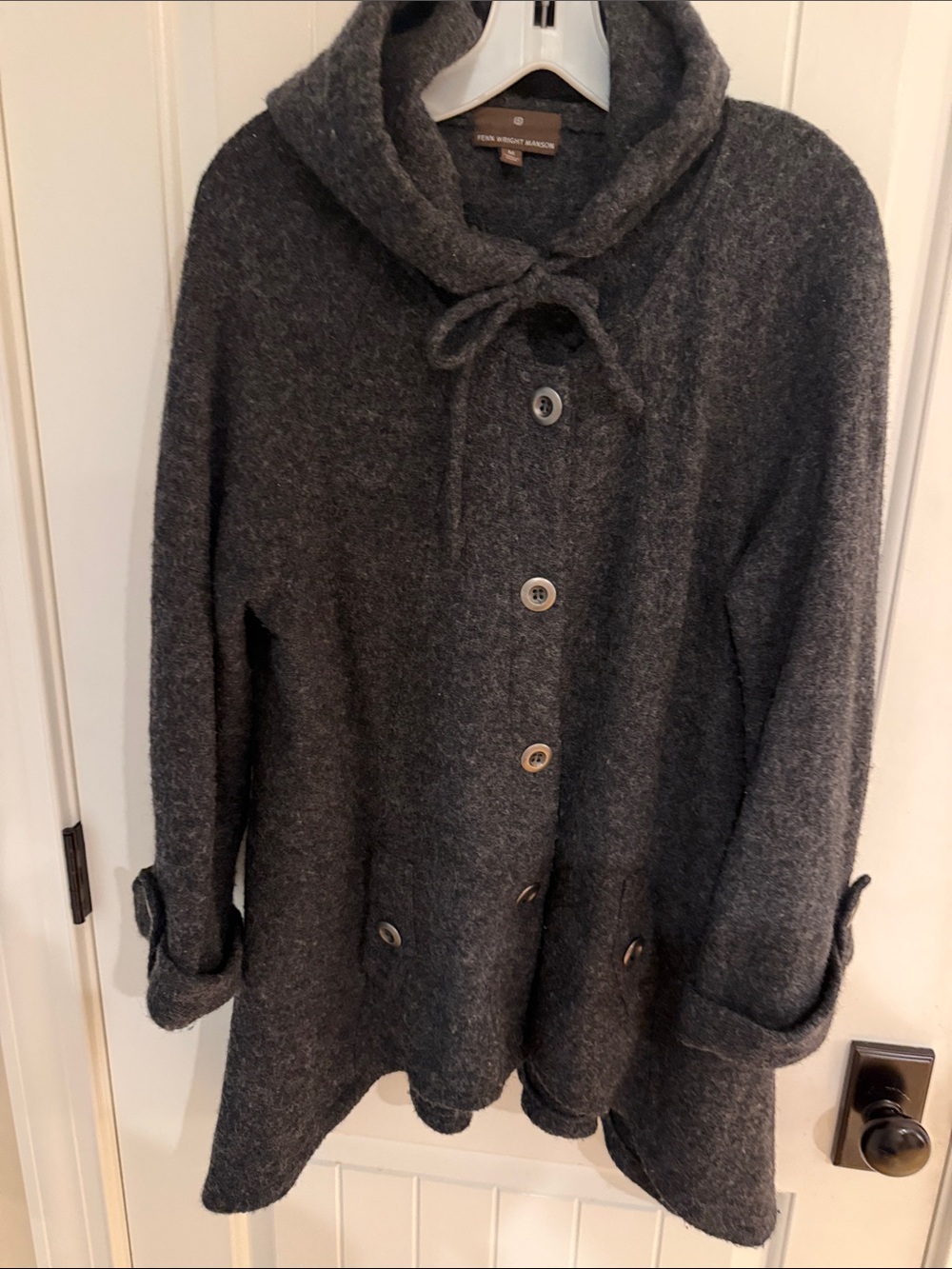Fenn Wright Manson Charcoal Gray Hooded Cardigan Sweater Size M